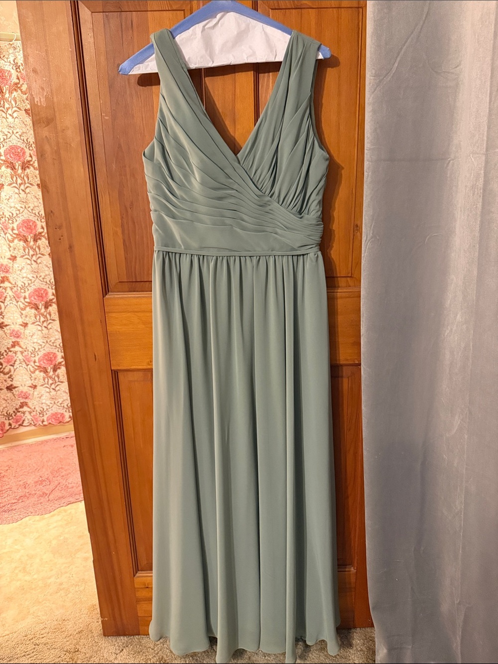Kennedy Blue Sage Green Pleated Chiffon Dress